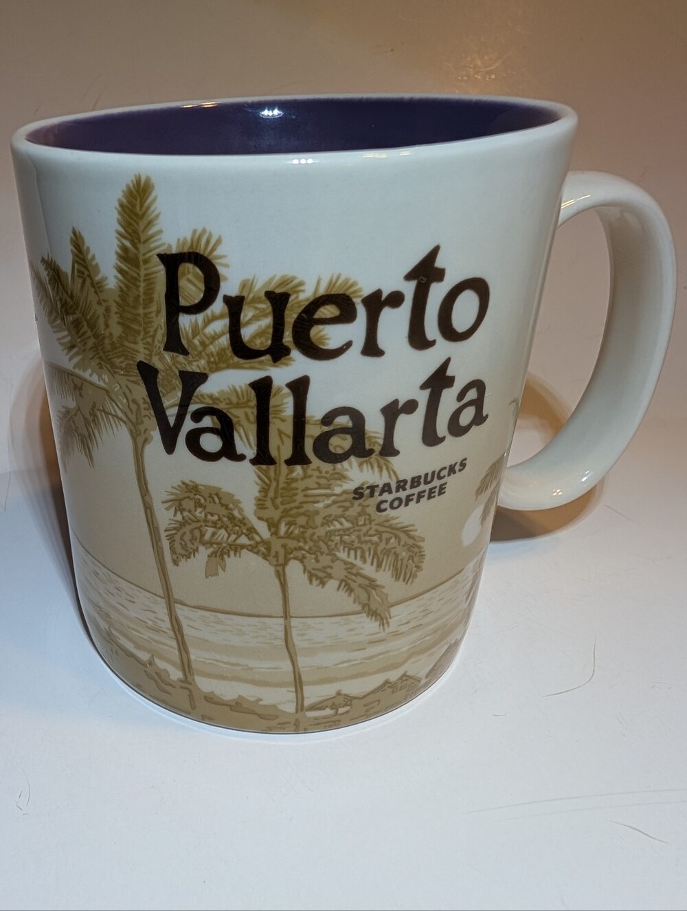 Starbucks Puerto Vallarta Ceramic Mug in Beige with Purple Interior 2016